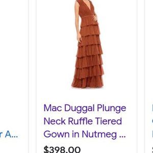 Mac Duggal Plunge Neck Ruffle Tiered Gown Burgundy Size 6